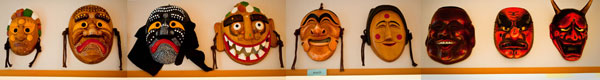 traditional Korean masks in Ilchi Lee's workspace