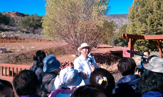 Ilchi Lee giving talk in Healing Garden at Sedona Mago Retreat