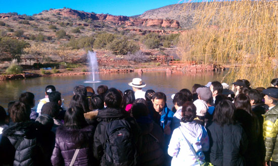 Ilchi Lee giving talk in Healing Garden at Sedona Mago Retreat