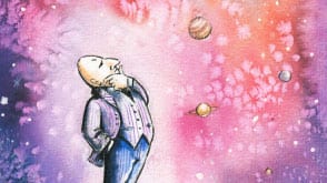 illustration of gentleman looking at cosmos
