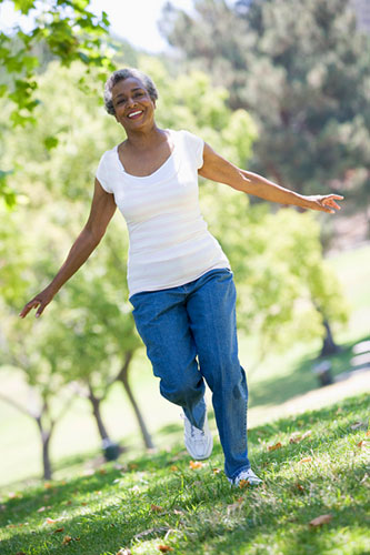 woman walking happily