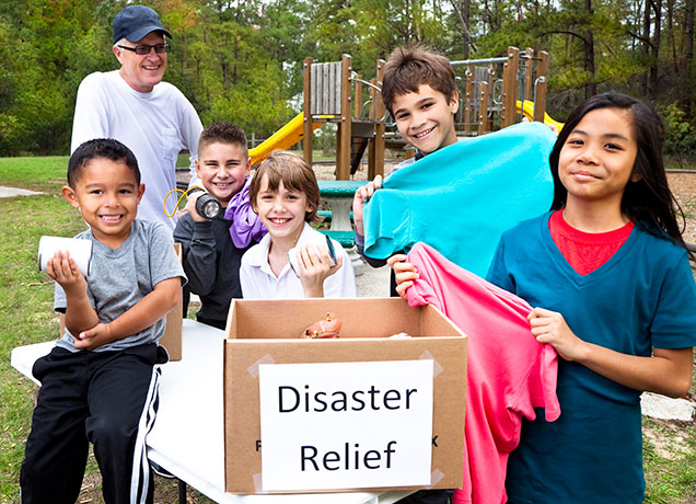 Volunteers gathering supplies for Disaster Relief
