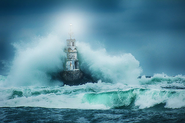 Lighthouse over a stormy sea