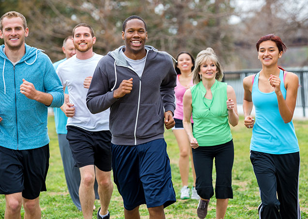 group of diverse people jogging