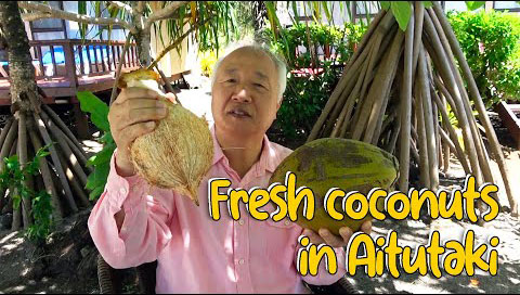 Cracking coconuts in Aitutuaki