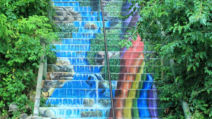 painted steps with rainbow