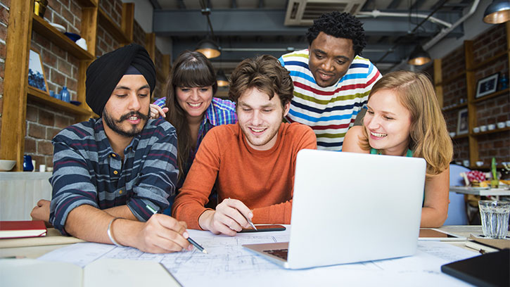 group of international students at computer