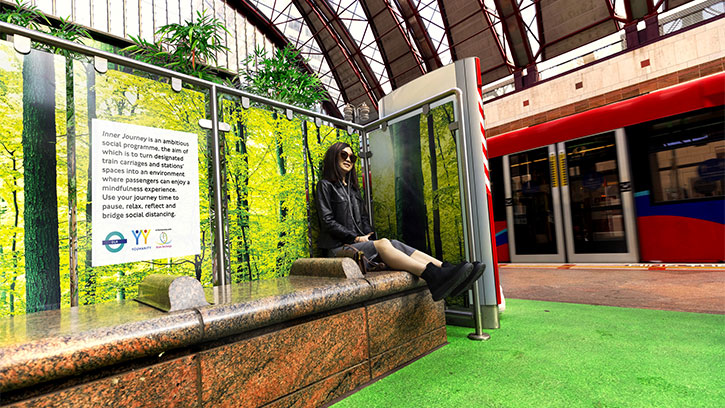 young woman rests at DLR meditation corner