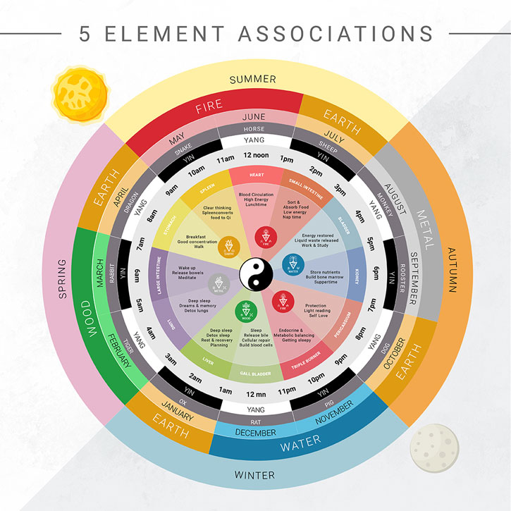 Many associations of the 5 elements of Asian medicine/philosophy